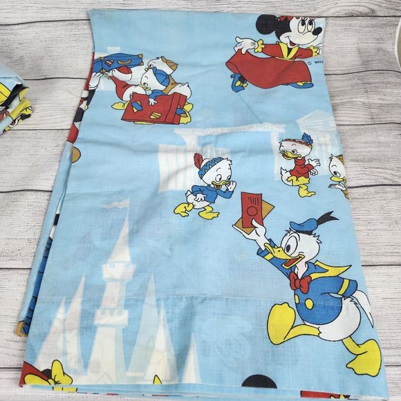 Vtg 80s Disney Frontierland Twin Sheet Set Mickey Mouse Donald Minnie Pluto - Picture 10 of 12